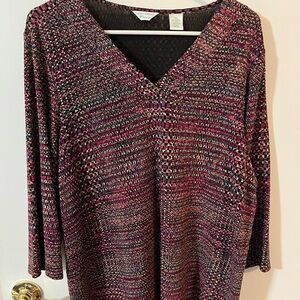 Laura, Ashley, women 2X Multicolor V-Neck Long Sleeve Top